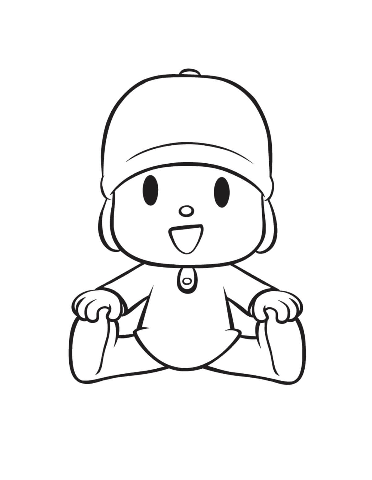 Dibujo de Divertido Pocoyó Sentado para Colorear