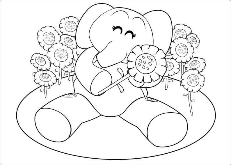 Dibujo de Elly Feliz con Girasol para Colorear
