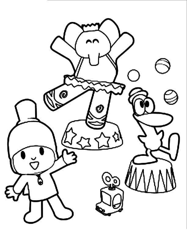 Dibujo de Espectáculo de Circo de Pocoyó y Sus Amigos para Colorear
