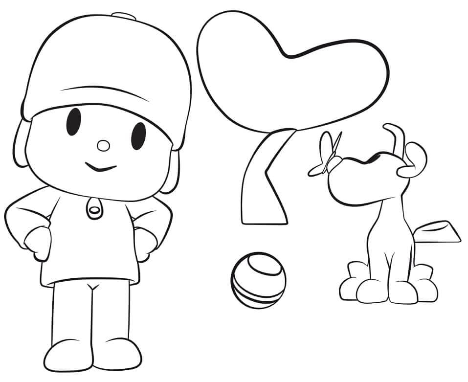 Dibujo de Loula y Pocoyó con Pelota para Colorear