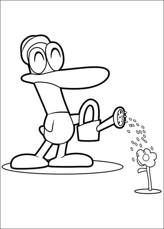 Dibujo de Pato Regando las Plantas para Colorear