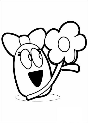 Dibujo de Personaje de Pocoyó con Flor para Colorear