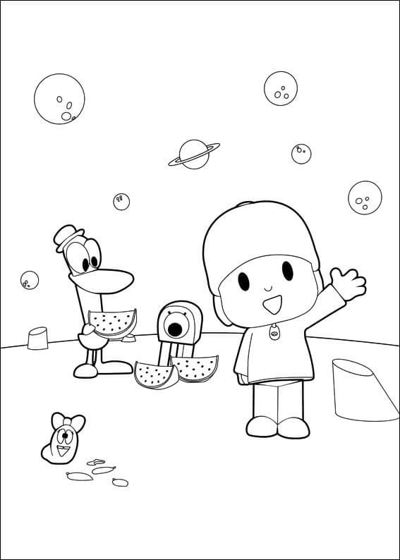 Dibujo de Pocoyó y Amigos en el Planeta para Colorear