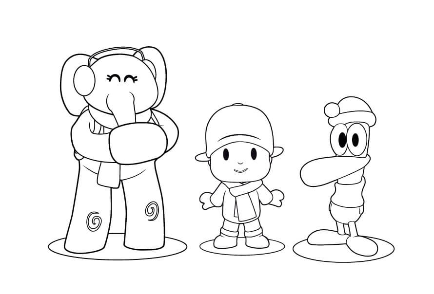 Dibujo de Pocoyó y Amigos en Invierno para Colorear