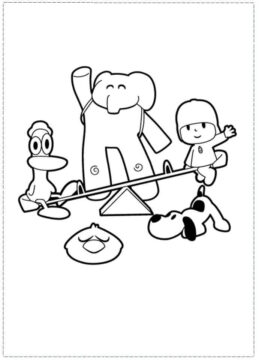 Dibujo de Pocoyó y Amigos Jugando Balancin para Colorear