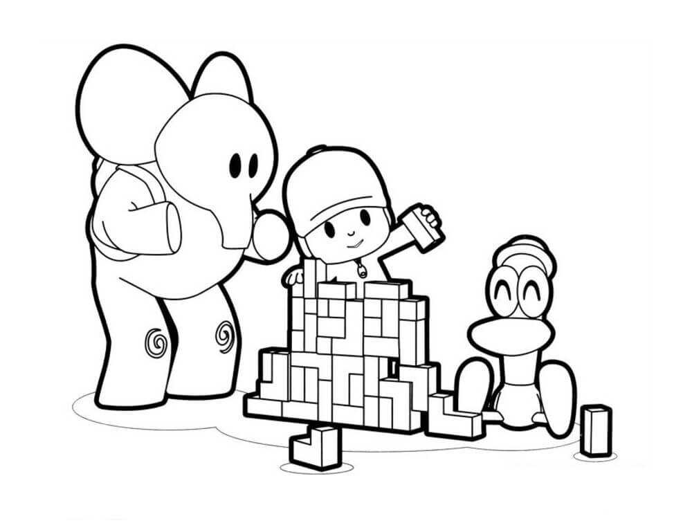 Dibujo de Pocoyó y Amigos Jugando Lego para Colorear
