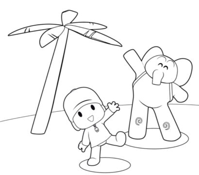 Dibujo de Pocoyó y Elly Felices para Colorear