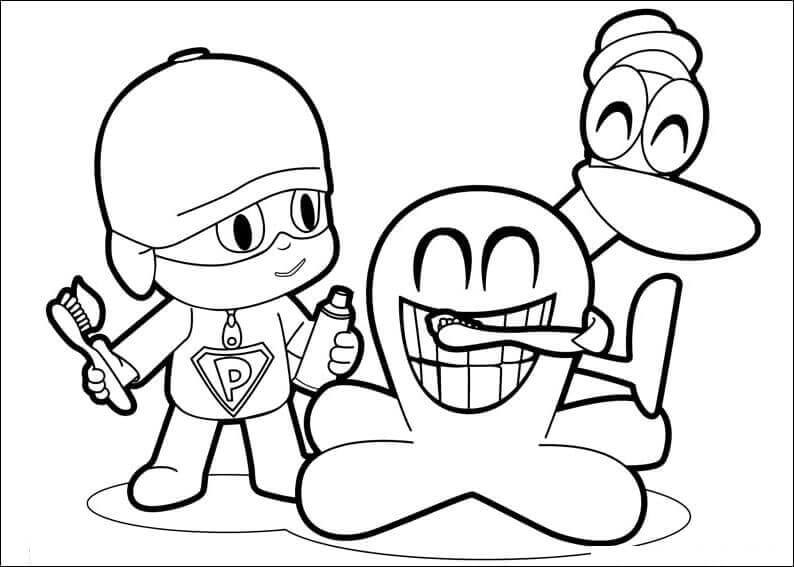 Dibujo de Pocoyó y Elly Juegan al Coche de Choque eléctrico para Colorear