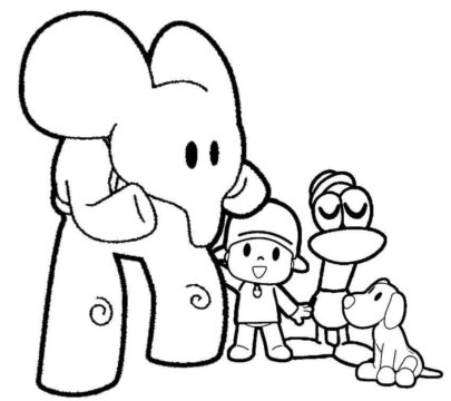 Dibujo de Pocoyó y Sus Amigos Graciosos para Colorear