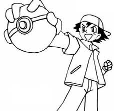 Dibujo de Ash Sosteniendo Pokebola para Colorear