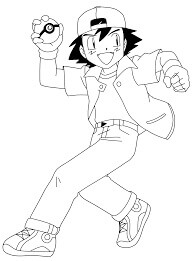Dibujo de Ceniza Sosteniendo Pokeball Divertido para Colorear