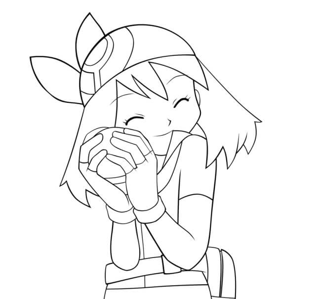 Dibujo de Mayo Sosteniendo Pokebola para Colorear