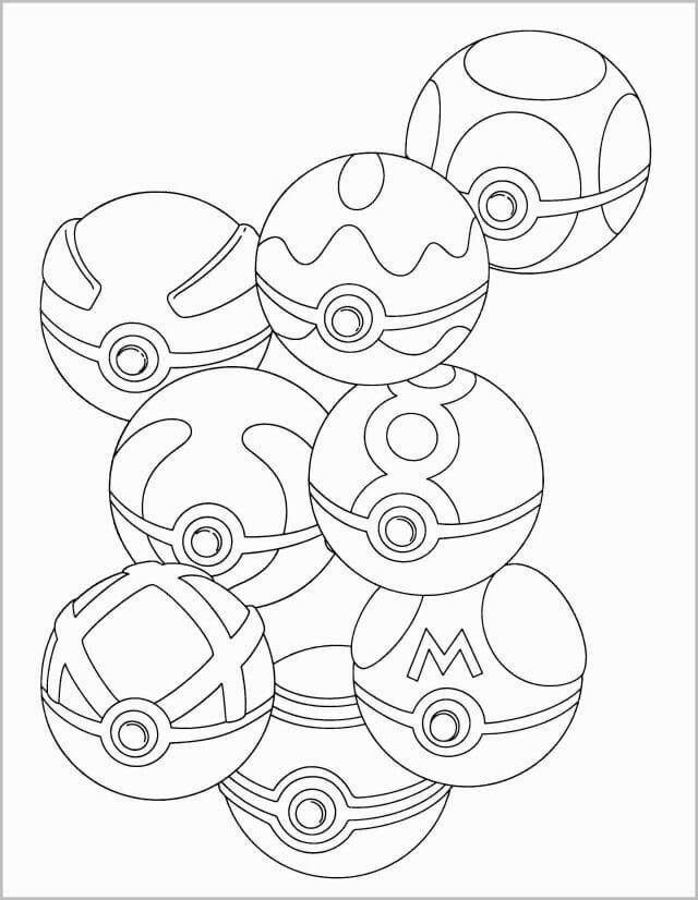 Dibujo de Ocho Pokebolas para Colorear