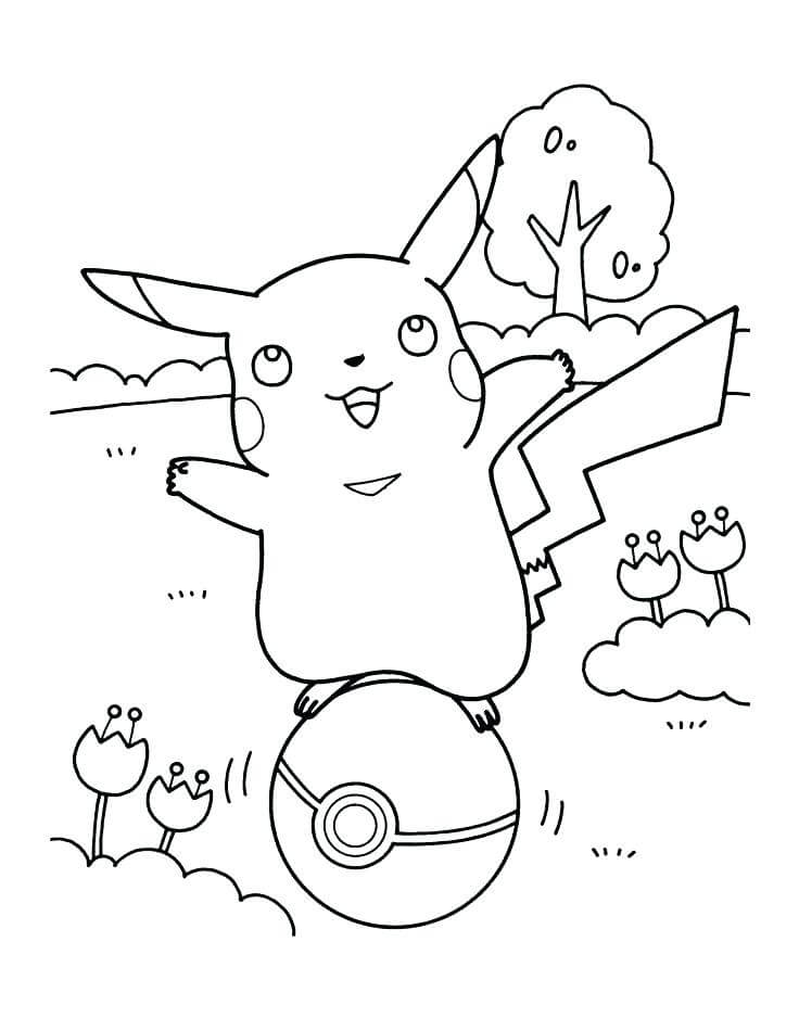 Dibujo de Pikachu en Pokeball para Colorear