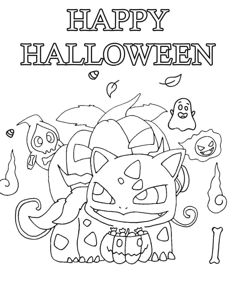 Dibujo de Feliz Halloween con Pokémon página para Colorear