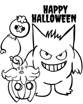 Dibujo de Imprimir Pokémon en Halloween página para Colorear