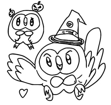 Dibujo de Rowlet de Halloween página para Colorear