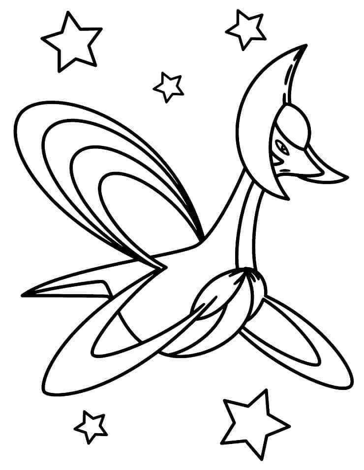 Dibujo de Cresselia con Estrellas para Colorear