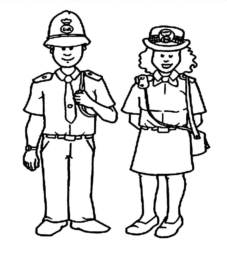 Dibujo de Policía y Mujer para Colorear