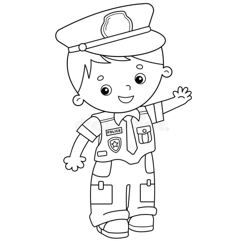 Dibujo de Divertido niño policía para Colorear