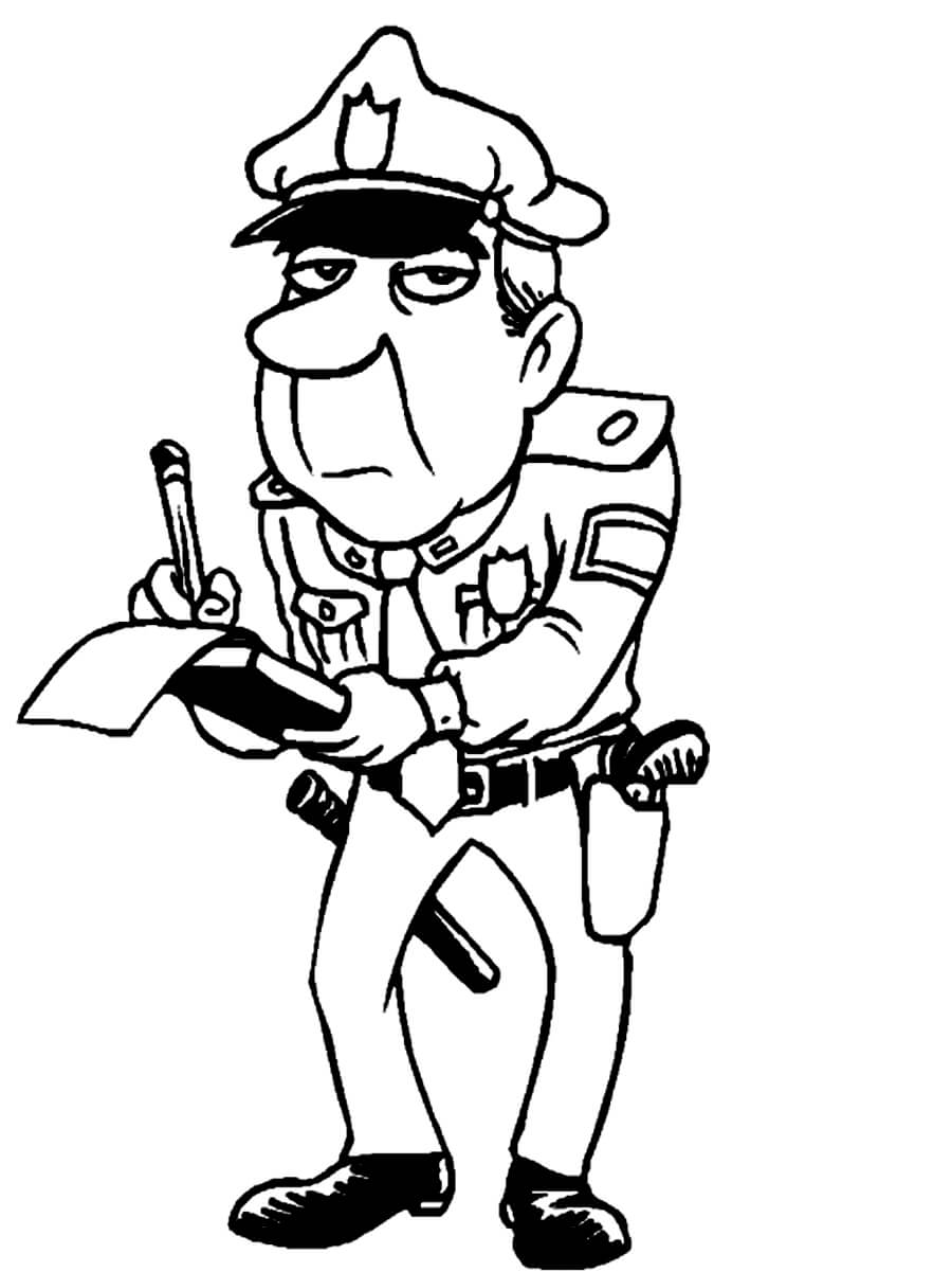 Dibujo de Escritura Divertida del policía para Colorear