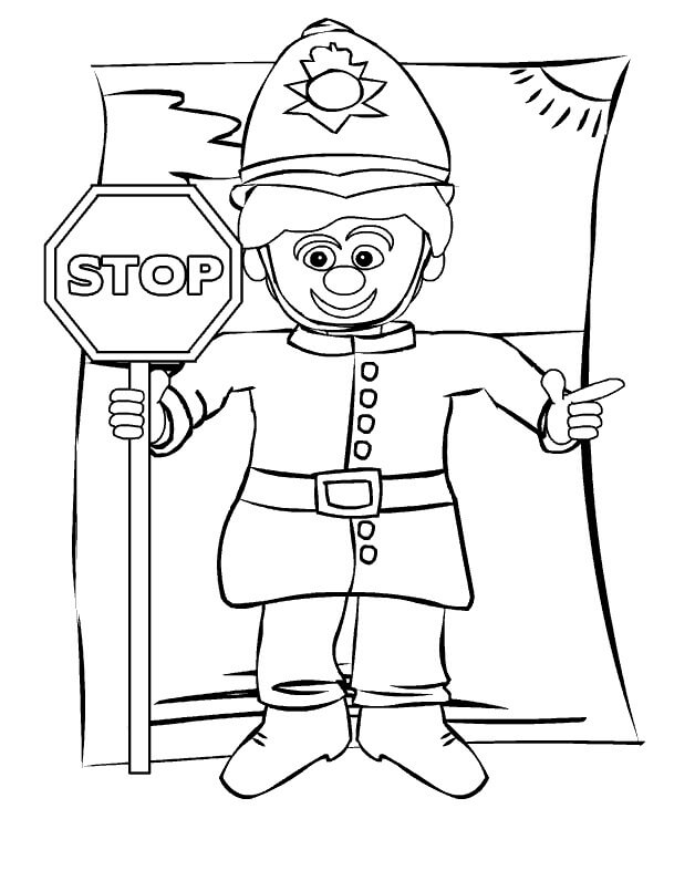 Dibujo de La policía Sostiene la señal de Prohibicion para Colorear