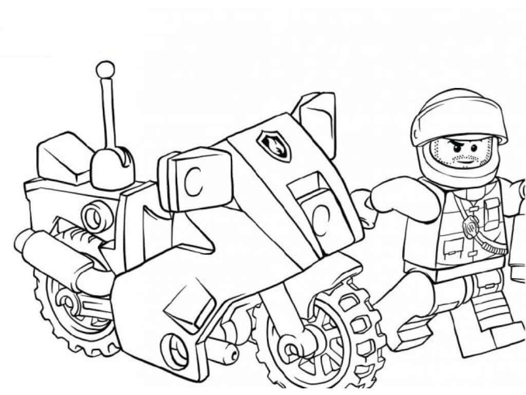 Dibujo de Lego policía y Moto policía para Colorear