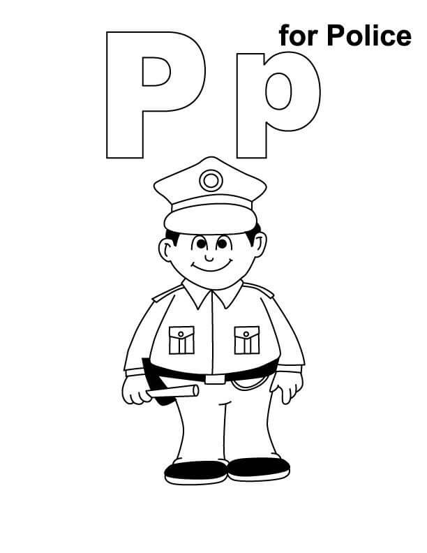 Dibujo de Letra P de policía para Colorear