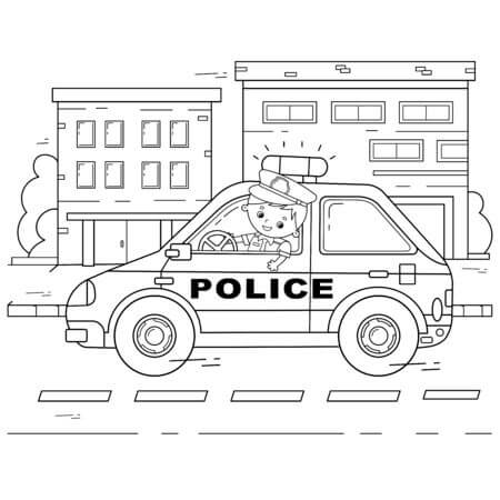 Dibujo de Policía básico en el Coche para Colorear