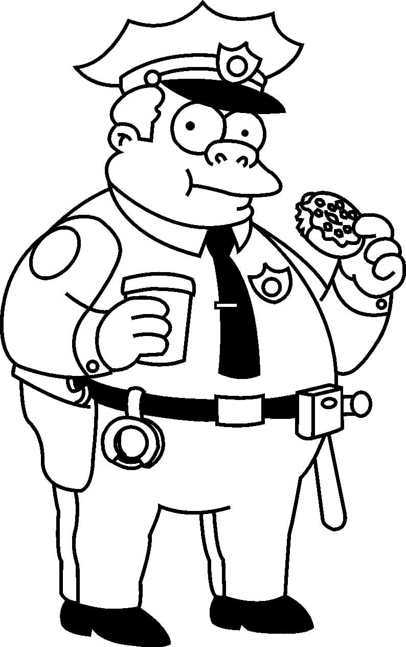 Dibujo de Policía Comiendo Donut de los Simpson para Colorear