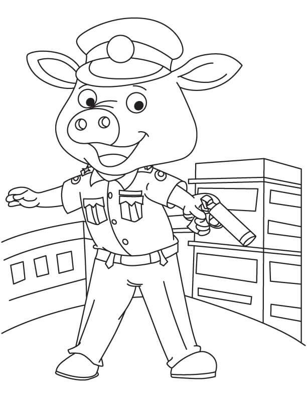 Dibujo de Policía de Cerdo para Colorear