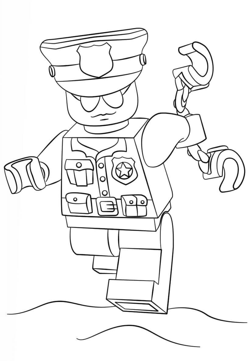 Dibujo de Policía de Lego Corriendo para Colorear