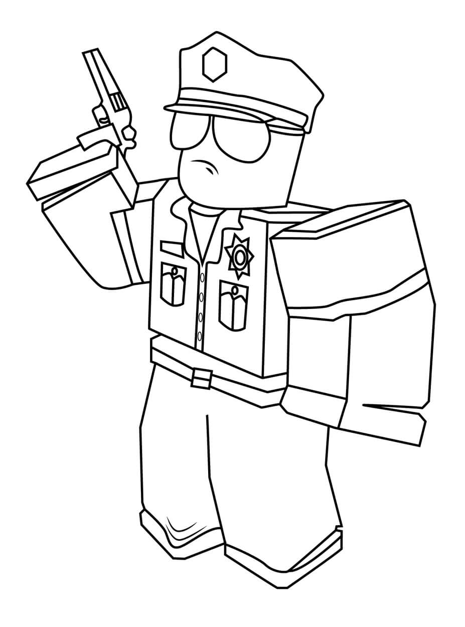 Dibujo de Policía de Roblox con Pistola para Colorear
