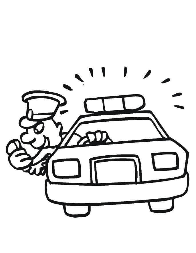 Dibujo de Policía Divertido en el Coche para Colorear