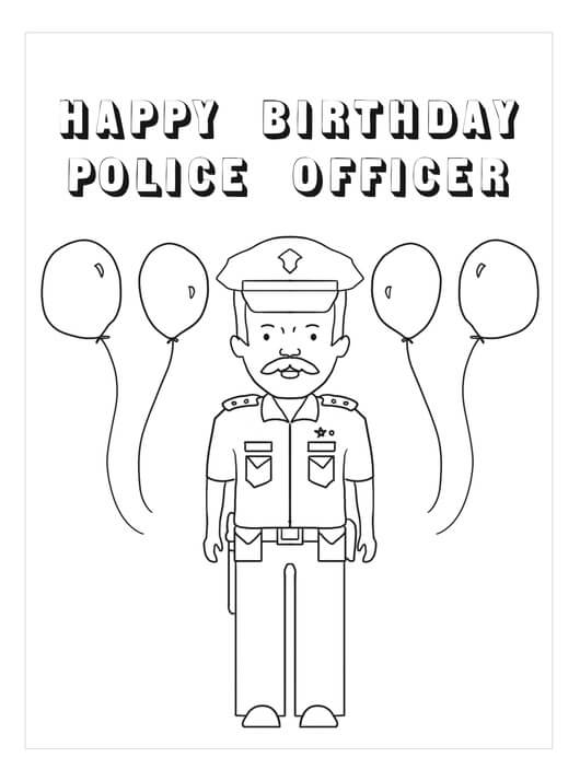 Dibujo de Policía en Feliz cumpleaños Oficial de policía para Colorear