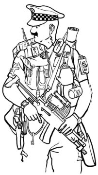 Dibujo de Policía Sosteniendo Pistola para Colorear