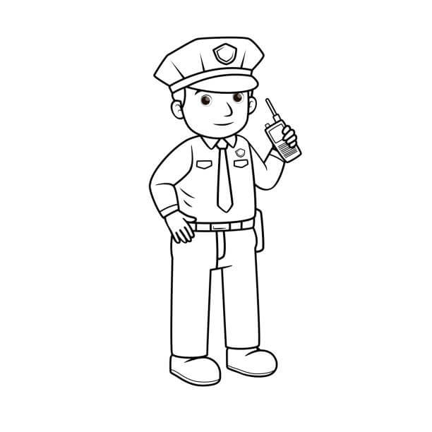 Dibujo de Policía Sosteniendo Walkie Talkie para Colorear