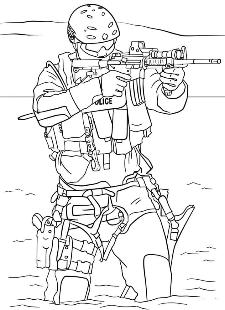 Dibujo de Policía Swat con Pistola para Colorear