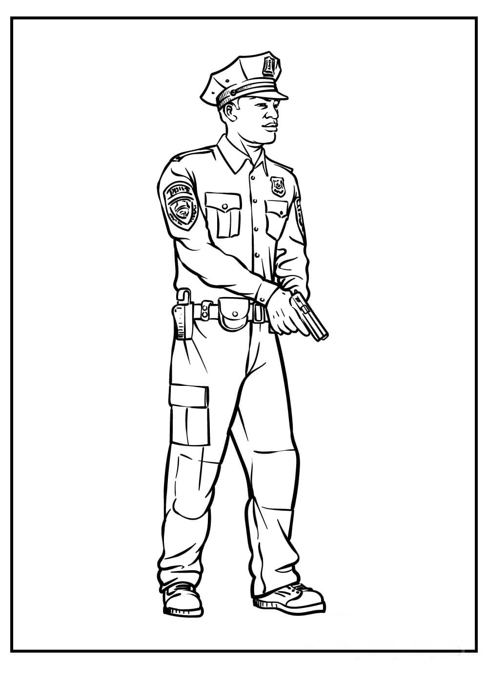 Dibujo de Policía Tenencia Pistola para Colorear