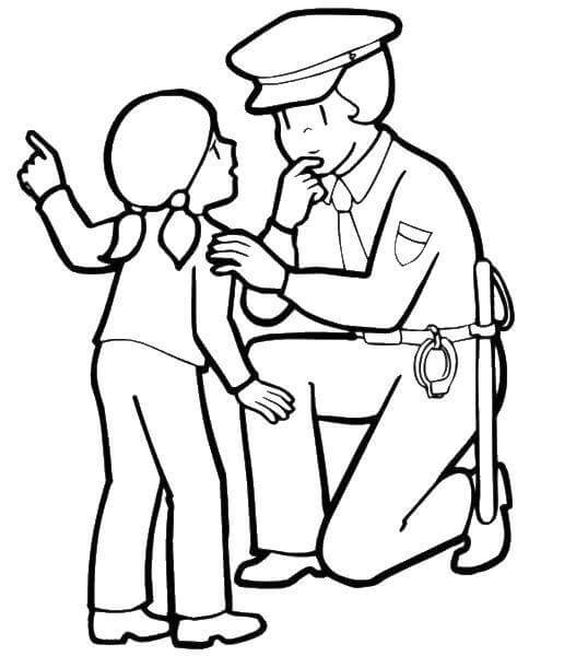 Dibujo de Policía y niña para Colorear