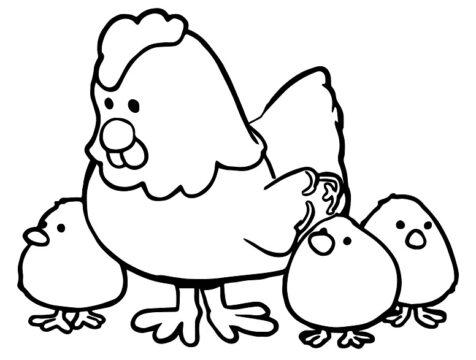 Dibujo de Madre Gallina con bebés para Colorear