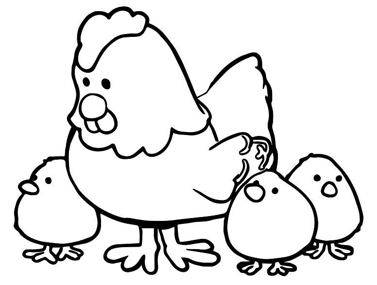 Dibujo de Madre Gallina con bebés para Colorear