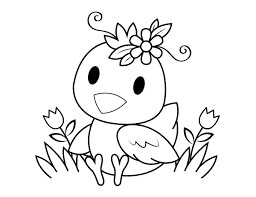 Dibujo de Pollito y Flor para Colorear