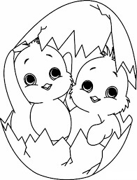 Dibujo de Dos Pollito en Huevo para Colorear