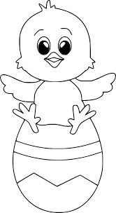 Dibujo de Pollito Sentado en Huevo de Pascua para Colorear