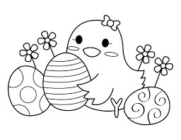 Dibujo de Pollito Tenencia Huevo de Pascua para Colorear
