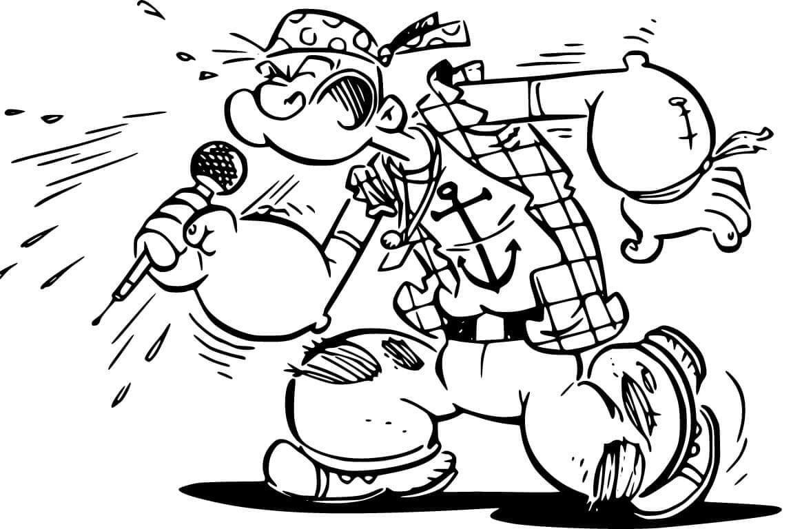 Dibujo de Popeye Cantando para Colorear