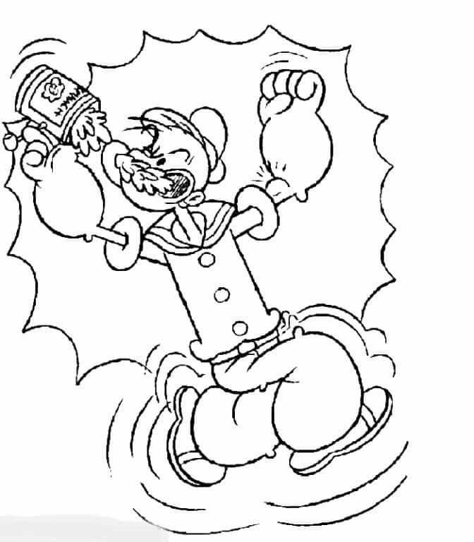 Dibujo de Popeye Comiendo Espinacas para Colorear