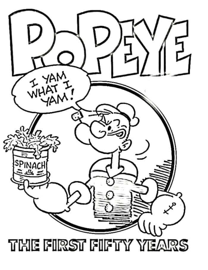 Dibujo de Popeye Sosteniendo Espinacas para Colorear