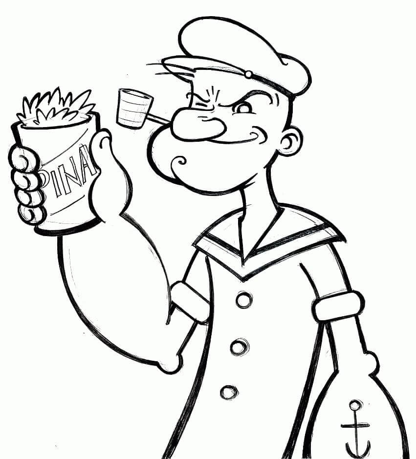 Dibujo de Popeye con Espinacas para Colorear